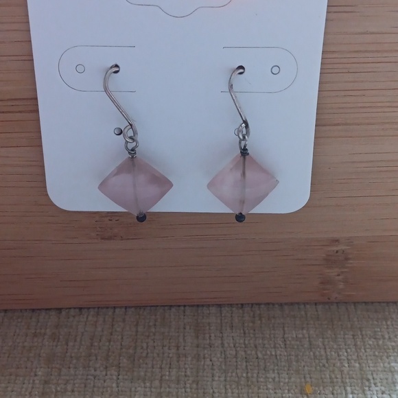 Silver Tone Multi-faceted Light Pink Crystal Set On Point Hook Earrings - Picture 4 of 7